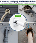 Knockout HVAC Wall Penetration Cover Kit That Slays Ugly AC Line Sets with before and after images showing clean wall penetration cover.
