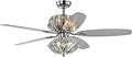 Remote Control Chrome Ceiling Fan With Dual Lamps And Crystal Shades 52 Inch Lighted Ceiling Fan For Living Room