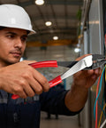 Built Tough Heavy Duty Wire Crimpers And Cutter For 10 To 22 Awg Terminals in use on automotive wiring by a worker.