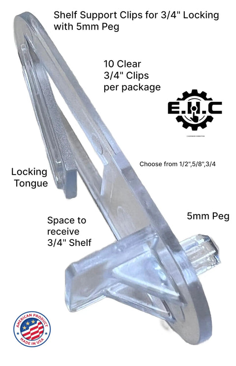 Top Rated Cabinet Shelf Support Clips With Sweet Pinch Locking Action For No Sweat Furniture Setup And Smooth Closet Organization Clear Plastic Replacement Hardware, side view with 5mm peg.