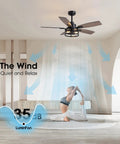 46 Inch Ceiling Fan With Lights And Remote Control Dope Farmhouse Style shown spinning above yoga pose, indoor setting