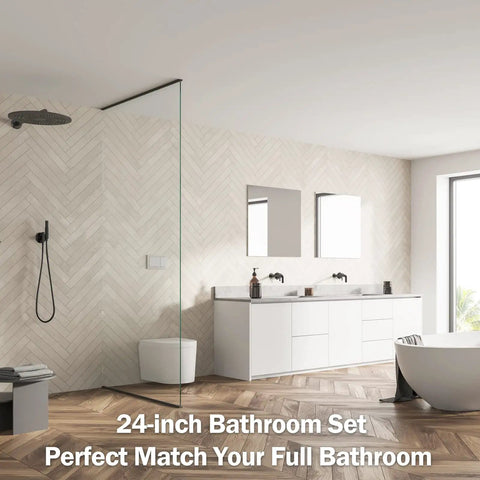 Matte Black 4 Piece Bathroom Hardware Set With 24 Inch Towel Bar And Hand Towel Bar Toilet Paper Holder And Robe Hook in modern bathroom