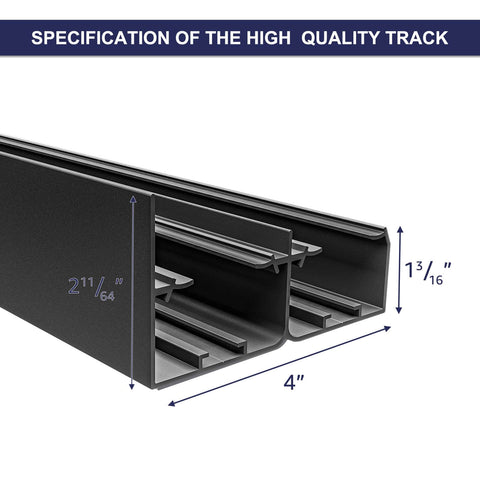 Detailed view of 6Ft Bypass Closet Door Hardware Kit Top Mounted Track System Heavy Duty Aluminum Smooth Quiet Sliding For Two Doors Fits Minimum 36.5 Inch Door Panel Width Black Finish