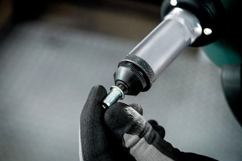 Top Shelf Professional Cordless Rivet Nut Gun Featuring Auto Reverse Mechanism And Adjustable Force Control For M10 Aluminum M8 Steel fastening tool in gloved hand.