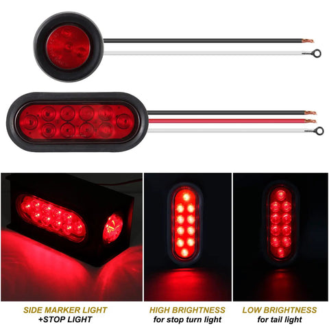Trailer Lights Welded Mount Steel Box Housing Kit With License Plate Mounts, 6 Inch Red Oval and 2 Inch Round LED Lights, wiring displayed.
