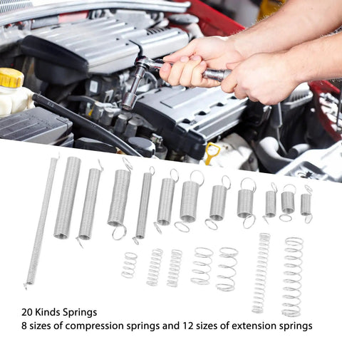 200 Piece Heavy Duty Compression And Extension Springs Assortment Kit With 20 Varied Styles Zinc Plated Steel Set Perfect For Car Mods, DIY Fixes, And Home Repairs In A Handy Storage Box, car engine spring kit
