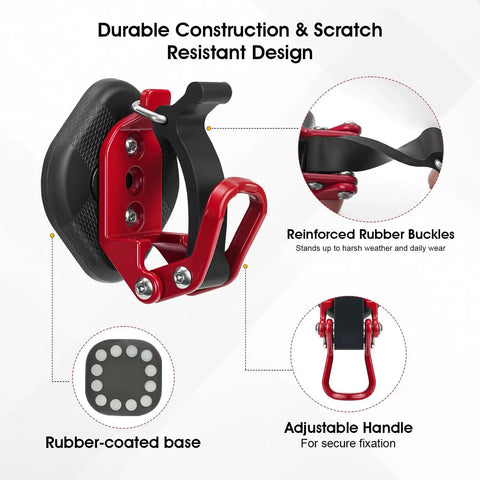 Magnetic Shovel Holder For Trucks And SUVs, No Drill Quick Release Roof Rack Mount with red rubber-coated base and buckle