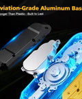 Aviation-grade aluminum base of cordless hedge trimmer with internal mechanical components highlighted.