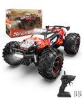 2.4GHz Remote Control Off Road Monster Truck 1 18 Scale With LED Lights, throttle, batteries, controller, and box display.