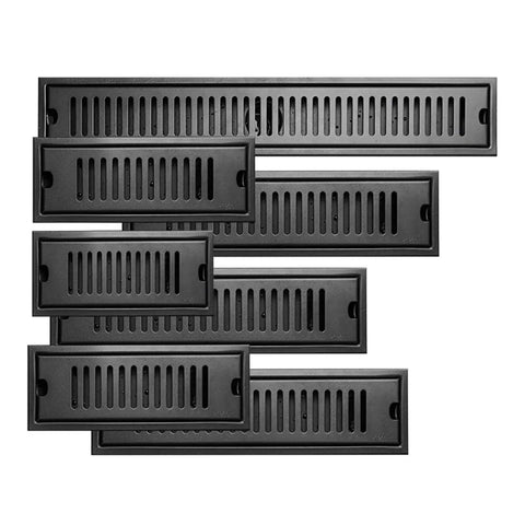 Multiple angles of Heavy Duty Linear Shower Drain With Quick Swap Hair Strainer And Rust Proof 304 Stainless Steel in black.