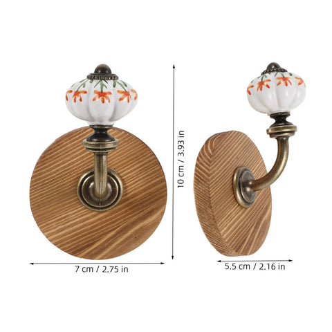 Old School Cool Antique Ceramic Wall Hooks With Rock Solid Wood Base. Handpainted porcelain on solid timber, 10cm height.
