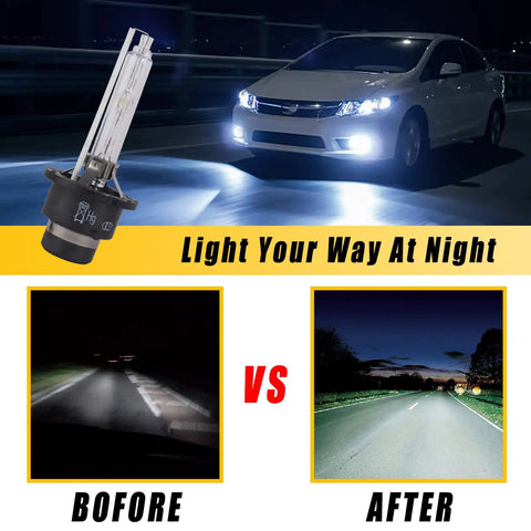 Xenon HID Headlight Ballast Module Replacement For Lexus IS300 ES300 LS430 SC430 RX300 RX330 RX350 RX400H Mazda 6 RX8 Toyota Avalon Celica Direct Fit OE Grade Easy Install with nighttime driving comparison and car lights.
