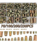 Heavy Duty Zinc Alloy Screw In Furniture Nuts M4 M6 M8 M10 Flanged Hex Drive wood inserts organized in a clear storage case.