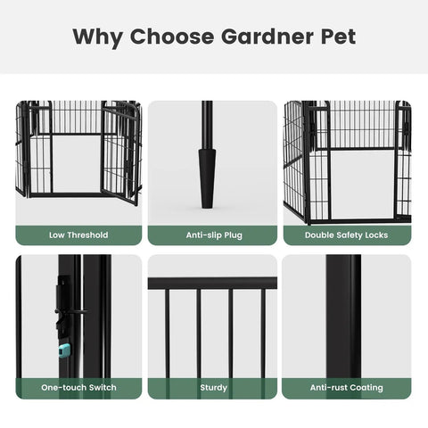 Beefy Iron No Dig Garden Fence System With 16 Panels Spanning 34 Point 7 Feet And 40 Inch High Includes 2 Gates Anti Dig Gravity Lock Indoor Outdoor Dog Fence For Yard RV Camping Black features