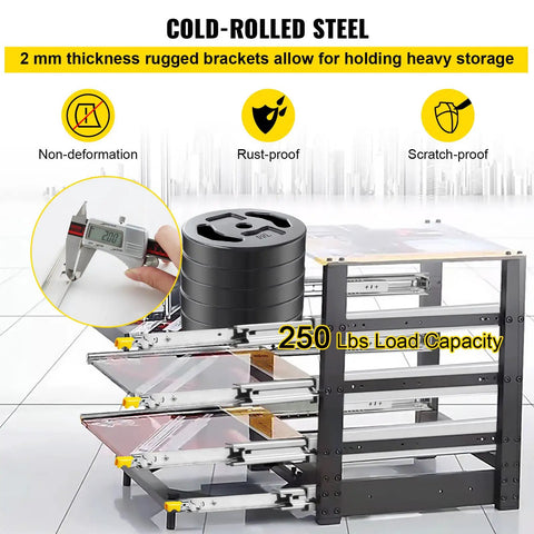 Heavy Duty 30 Inch Drawer Slides With Locking Mechanism, Side Mount Ball Bearing, 250 Lb Load Capacity, cold-rolled steel display