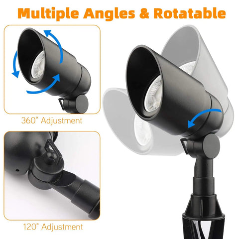 2 Pack Low Voltage LED Landscape Spotlight Set 12V 5W 450 Lumen Warm White Cast Aluminum Outdoor Lights rotatable head