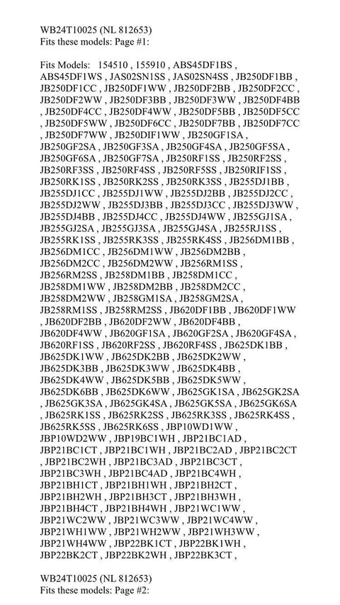 Model compatibility sheet for Infinite Range Oven Burner Switch WB24T10025 NL812653 Easy Swap For 8 Inch Burner