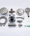 Dual Shower System With Handheld And Rain Head, High Pressure 2 In 1 Shower Kit parts in brushed nickel, including 3 way diverter.