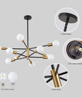 Sputnik Style 10 Light Chandelier Over Dining Table In Black And Gold Dope Mid Century Vibe Pendant Lighting With E26 Sockets