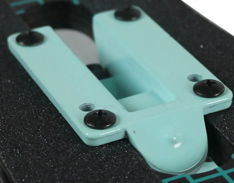 Close-up of Drop Through Longboard Hardware Kit 1 1/4 Inch Pan Head Bolts in multicolor on a drop-through deck setup