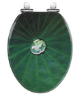 Elongated Toilet Seat With Quiet Close Hinges, MDF Wood Build, Lotus Leaf Finish, fits all American toilets, top view