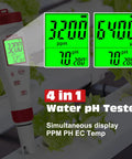 4 In 1 Digital Water Tester With Backlit Display For pH TDS EC And Temperature Ideal For Drinking Water Hydroponics Pools And Home Use No Fuss Quick Reads And Easy To Read.