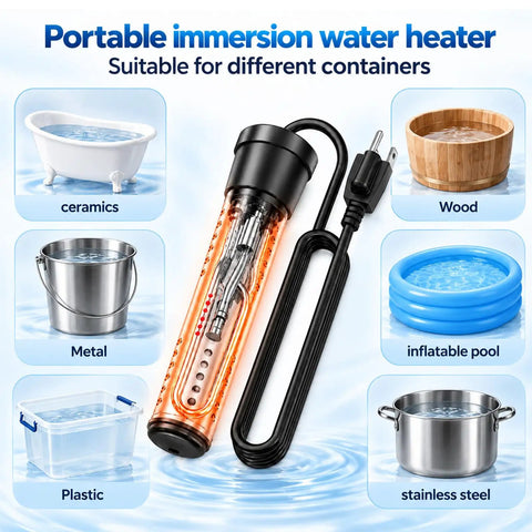 Portable Water Heater For Buckets And Tubs Featuring A Beefy 2000 Watt Immersion Design for various container types