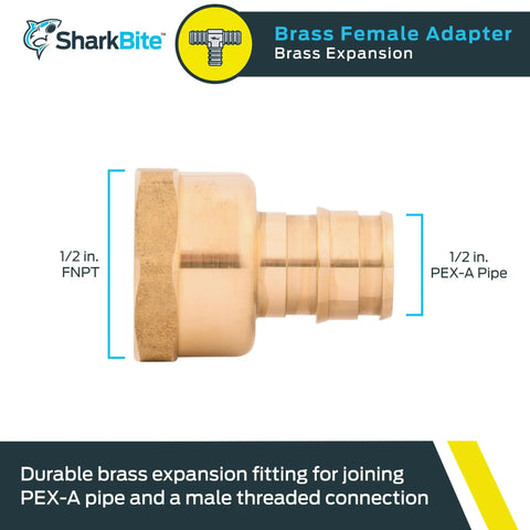 Half Inch Expansion FNPT Adapter Fitting For PEX-A Pipe, Brass Plumbing Connector, Female NPT Adapter For PEX-A Tubing, Model UAB072LFA