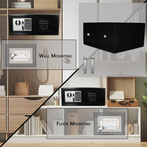 Digital Keypad Safe Lock Box 0.6 Cu Ft Steel Deposit Safe for Home Office Hotel Business Cash Jewelry Storage with Wall and Floor Mounting.