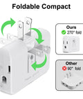 Swivel Wall Adapter Converts Two Prong To Three Prong With Polarized Grounding And Flat Straight Plug Design showing 270-degree foldable compact design.