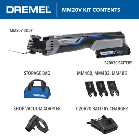 Cordless 20V Max Lithium Ion Oscillating Multi Tool Kit with body, batteries, charger, accessories, adapter, and storage bag