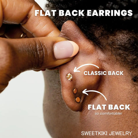 Push In Flat Back 4mm Gold Ball Stud Earrings Hypoallergenic 14K Real Gold Plated Cartilage Helix Tragus Jewelry For Women And Men Easy On Off No Screw Back Everyday Comfort worn in ear