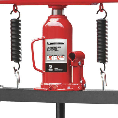 Close-up of 12-Ton Hydraulic Shop Press With Heavy-Duty H-Frame All-Steel Construction Lead-Free Rust-Resistant Finish.