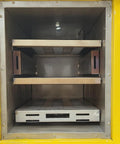 Interior view of Heavy Duty Bench Welding Rod Oven With Digital Control Panel and Rock Solid Insulation showing three racks for electrode drying.