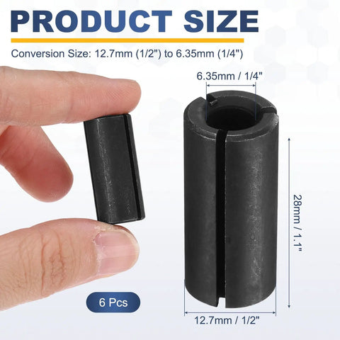 6 Pcs Collet Adapter Set 12.7mm To 6.35mm Carbon Steel Router Collet Reduction Sleeve Shank Converter dimensions