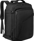 Go-To 45L Carry-On Backpack For Men And Women, Water-Resistant Weekender Travel Bag, black, front view.