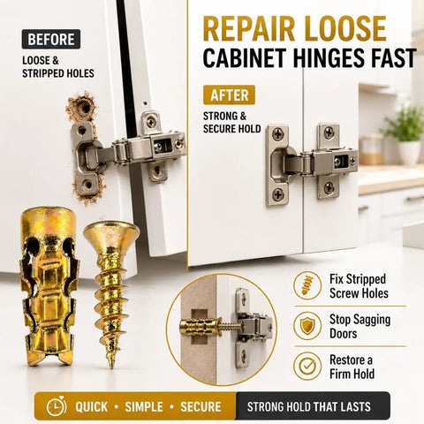 6x14mm Short Expansion Screw Set For Cabinet Hinges Quick Fix Stops Door Sagging And Wobble Restores Stripped Holes image