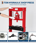20 Ton H Frame Benchtop Hydraulic Shop Press for Metalworking Pneumatic Compatible Red Finish Built Tough for Bending and Straightening Stamping and Repairs for the DIYer in Your Home Shop red 20-ton hydraulic shop press for auto repair