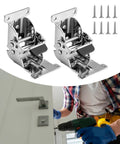 Two Pack Foldable Self Locking Hinges for Furniture Legs with screws and installation in progress