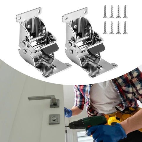 2 Pack Folding Furniture Leg Hinges Brackets Self Locking 0-90-180 Degree Multipurpose with installation tools, silvery finish