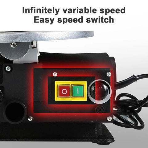 Professional Desktop Scroll Saw With Tiltable Metal Work Table Bright Led Lamp And Quick Speed Adjustments For Killer Curve Cuts Across Wood Plastic And Thin Sheet Metal Projects speed control switch close-up