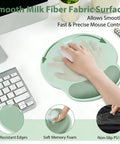 Hand using 3 In 1 Gel Memory Foam Keyboard Wrist Rest And Mouse Pad Set For Gaming And Office Comfy Ergonomic Cushion Breathable Surface Smooth Glide Wrist Support Sage Green Desk Setup Accessory with smooth milk fiber surface