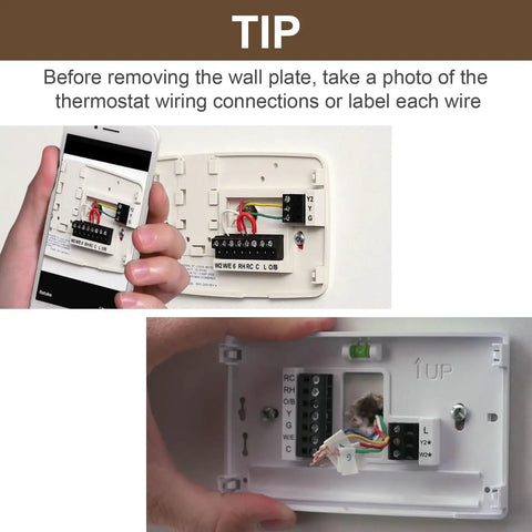 Tip for taking photo of thermostat wiring before installing Durable White Wall Plate Cover For WiFi Programmable Thermostat And Smart Thermostat