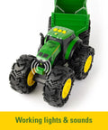 Rad Monster Treads Tractor Toy With Wagon Lights And Sounds Monster Truck Tire Action John Deere Farm Playset for kids 3+