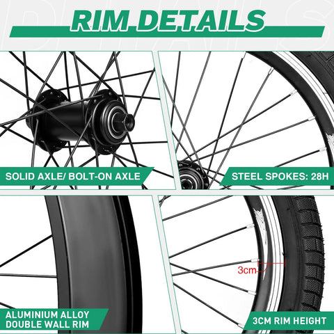 Close-up of 18 Inch Front Wheel With Tire And Tube For Mountain And Commuter Bikes, Durable 14G Spokes With 32H, Hub, Rim, Details