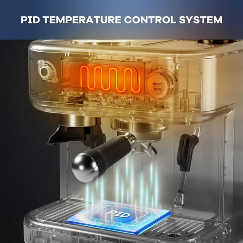 Premium Semi Automatic Espresso Machine With Built In Conical Burr Grinder 15 Bar Pump Pid Temp Control showing PID temperature control system.