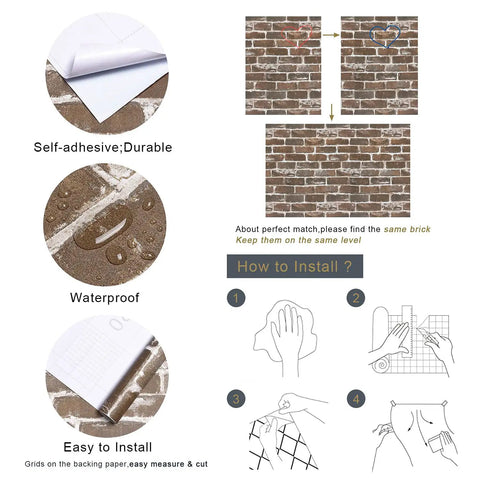 How to install Brown Brick Peel And Stick Wallpaper Roll 17.7 Inches By 393.7 Inches No Glue Needed Easy Peel And Stick Self Adhesive Vinyl Faux 3D Textured Brick Look Waterproof Durable PVC
