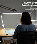 Person sits at desk with Monster Bright Desk Light With 2200 Lumens Of Crisp 6500K Daylight Glare Free Eye Care, sewing machine.