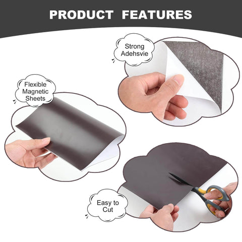 Sticky Magnetic Sheets With Adhesive Backing 8 X 10 Inches 10 Pack features flexible, easy-to-cut design in hands.