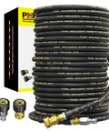 POHIR 100 ft power washer hose, 3/8 in quick-connect, wire-braided high-pressure hose with brass fittings